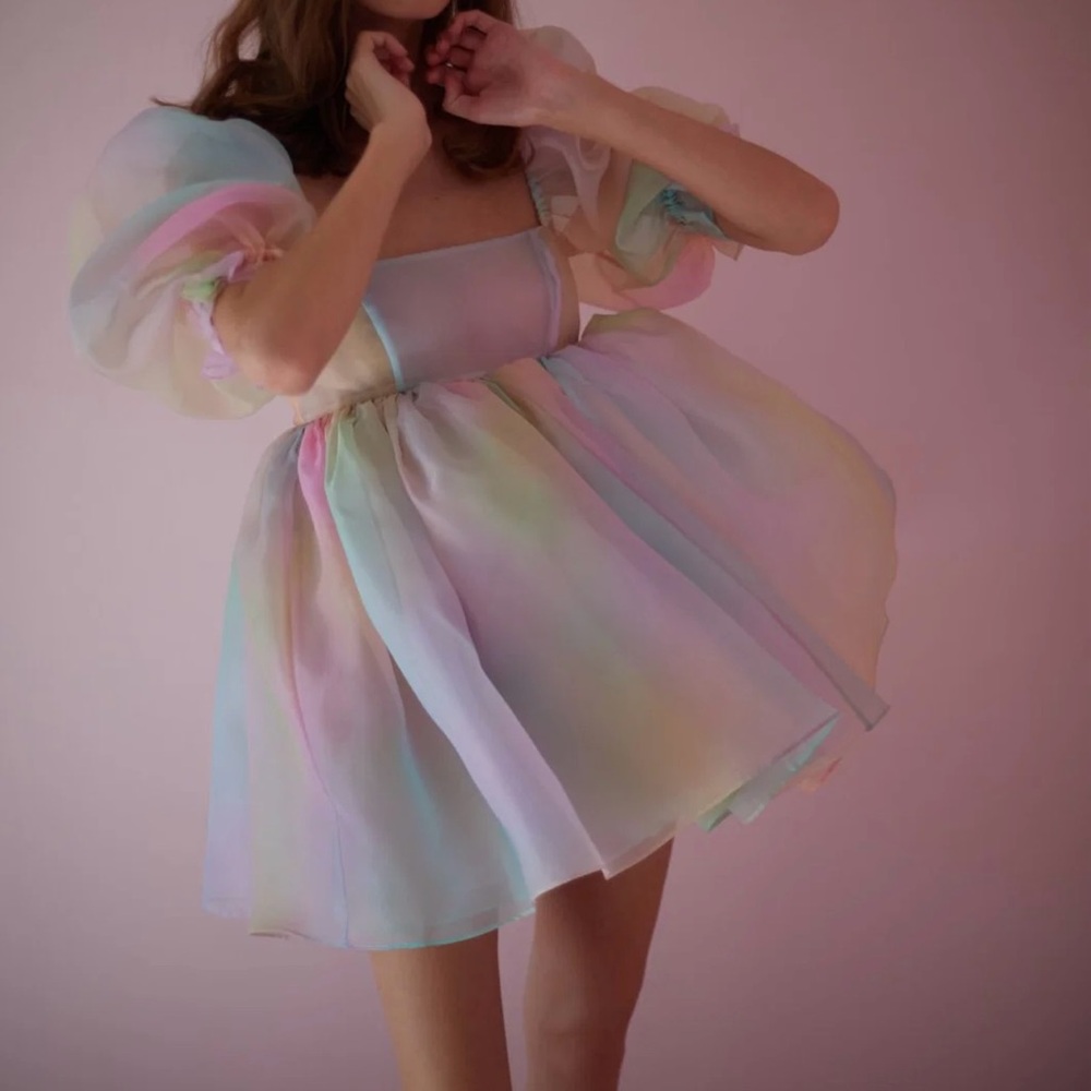 Selkie Pastel Mint and Pink Satin Dress